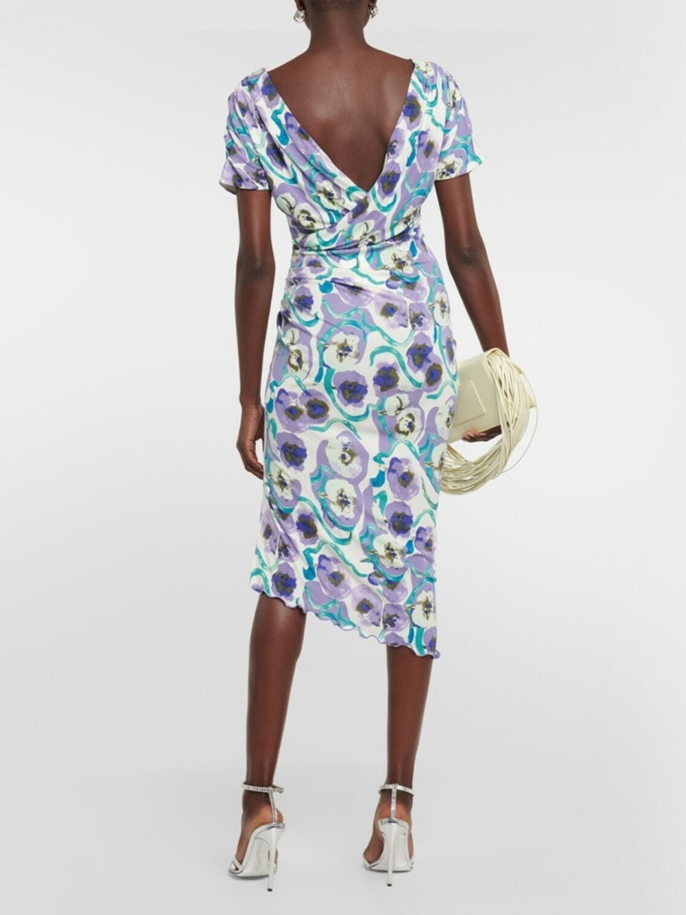 Diane Von Furstenberg Purple, Teal & White Floral Wrap Midi Dress size L (8) - Picture 2 of 7